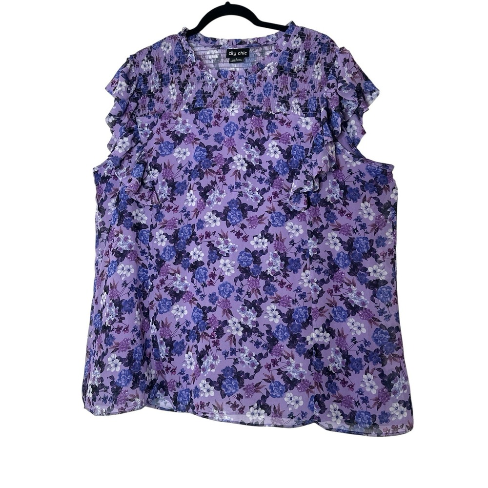City Chic Top Women's Large Floral Sleeveless Blouse Relaxed Summer Bohemian